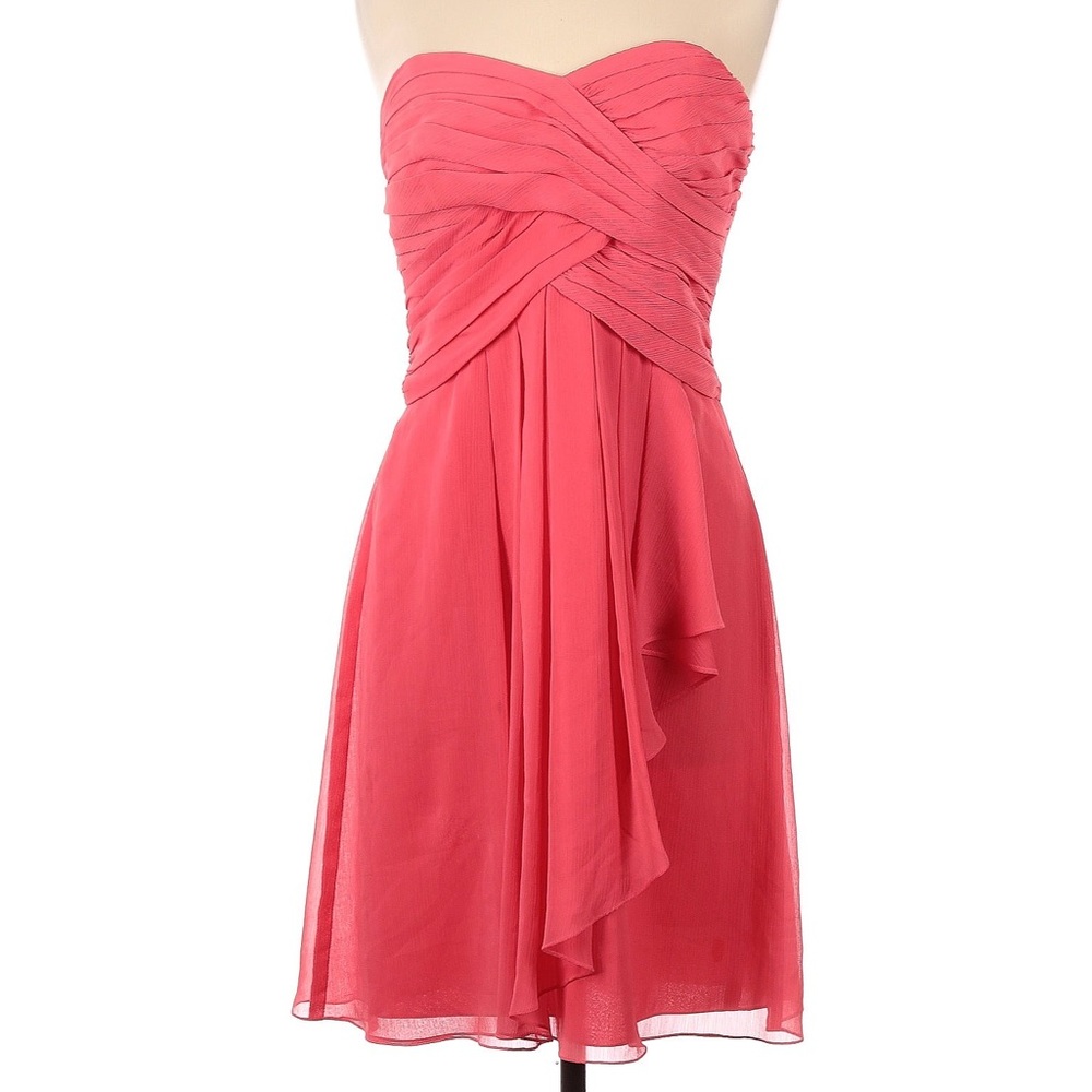 David's Bridal Strapless Coral Pink Chiffon Cocktail Dress